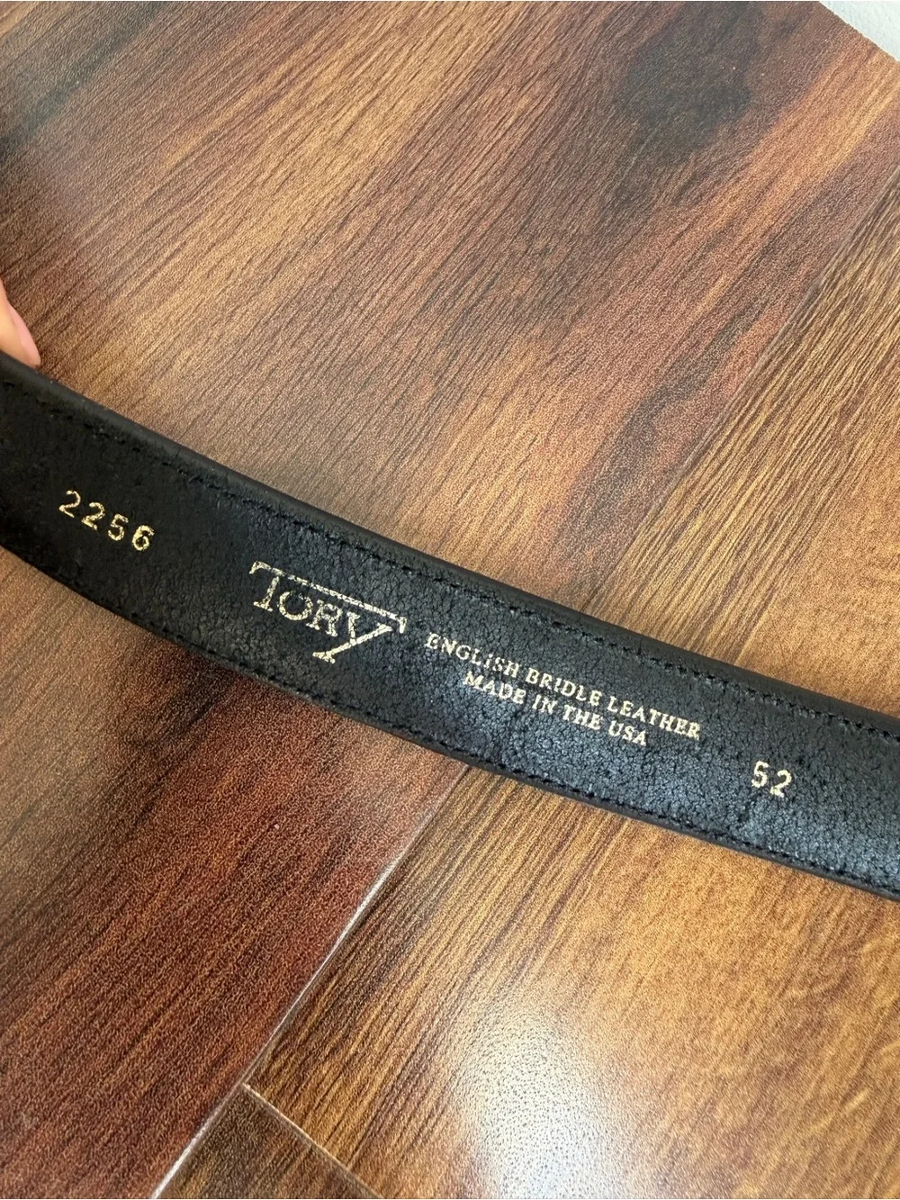 Tory English Bridle Leather Black Belt Gold Brass Hardware Mens 52 USA Made